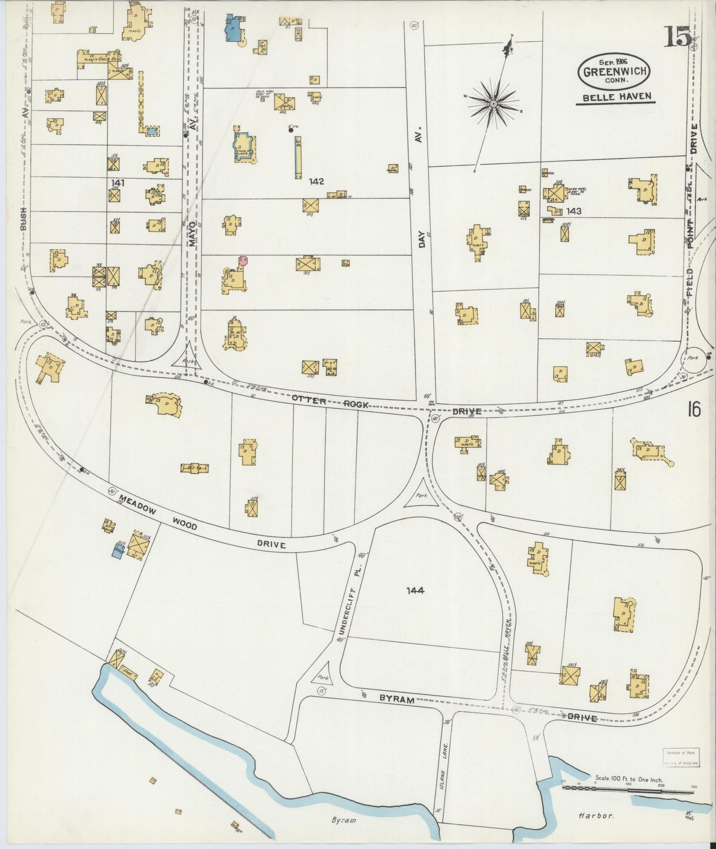 Sanborn Fire Insurance Map from Greenwich, Fairfield County, Connecticut (1906), Sheet #0015 - Complete Map Set gallery image, historic Sanborn map, vintage wall art, Connecticut Connecticut