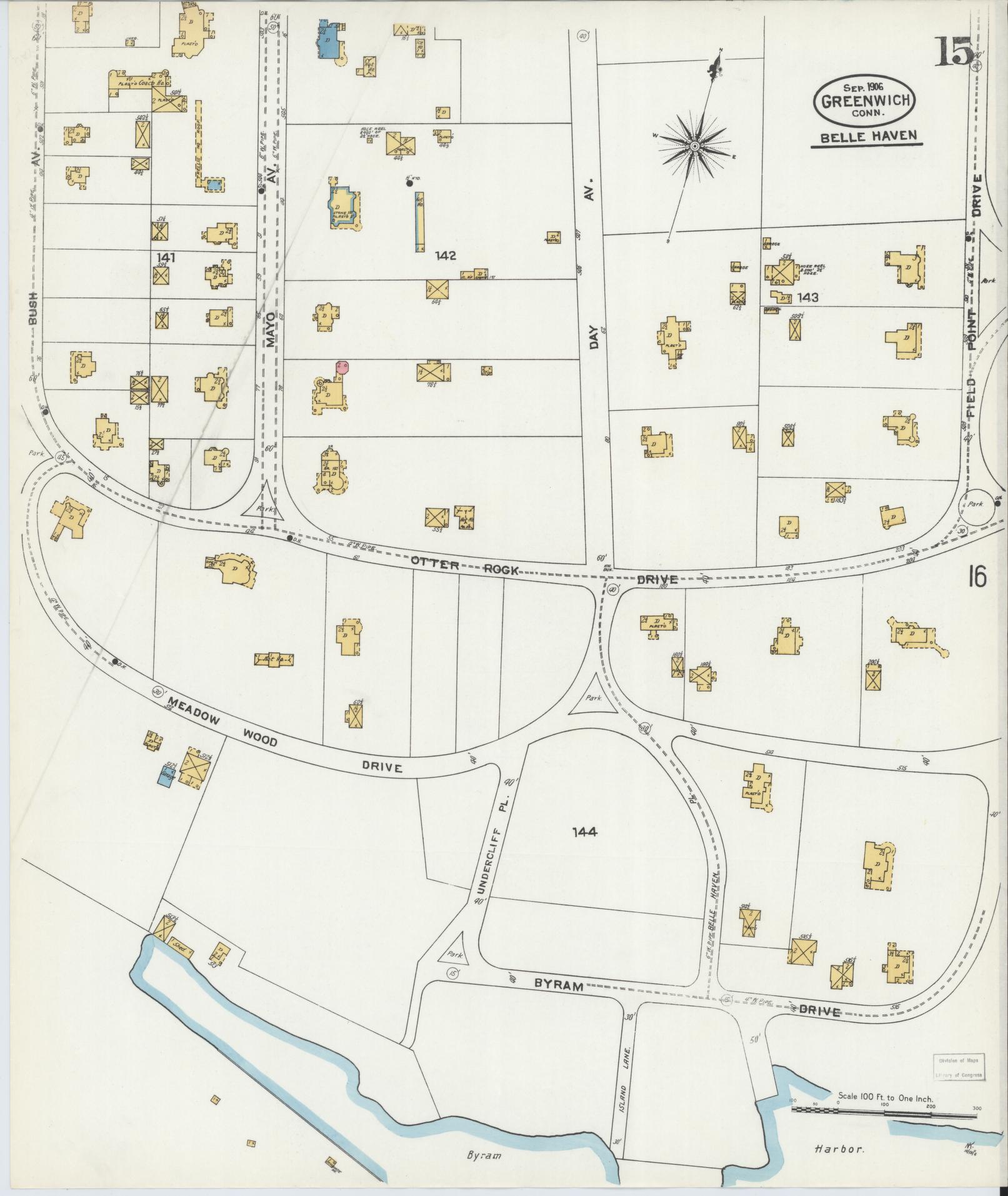 Sanborn Fire Insurance Map from Greenwich, Fairfield County, Connecticut (1906), Sheet #0015 - Complete Map Set gallery image, historic Sanborn map, vintage wall art, Connecticut Connecticut