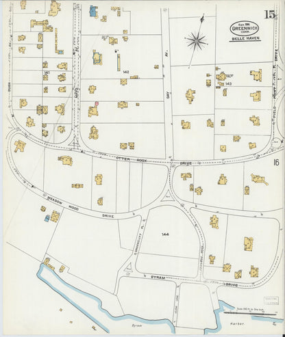 Sanborn Fire Insurance Map from Greenwich, Fairfield County, Connecticut (1906), Sheet #0015 - Complete Map Set gallery image, historic Sanborn map, vintage wall art, Connecticut Connecticut