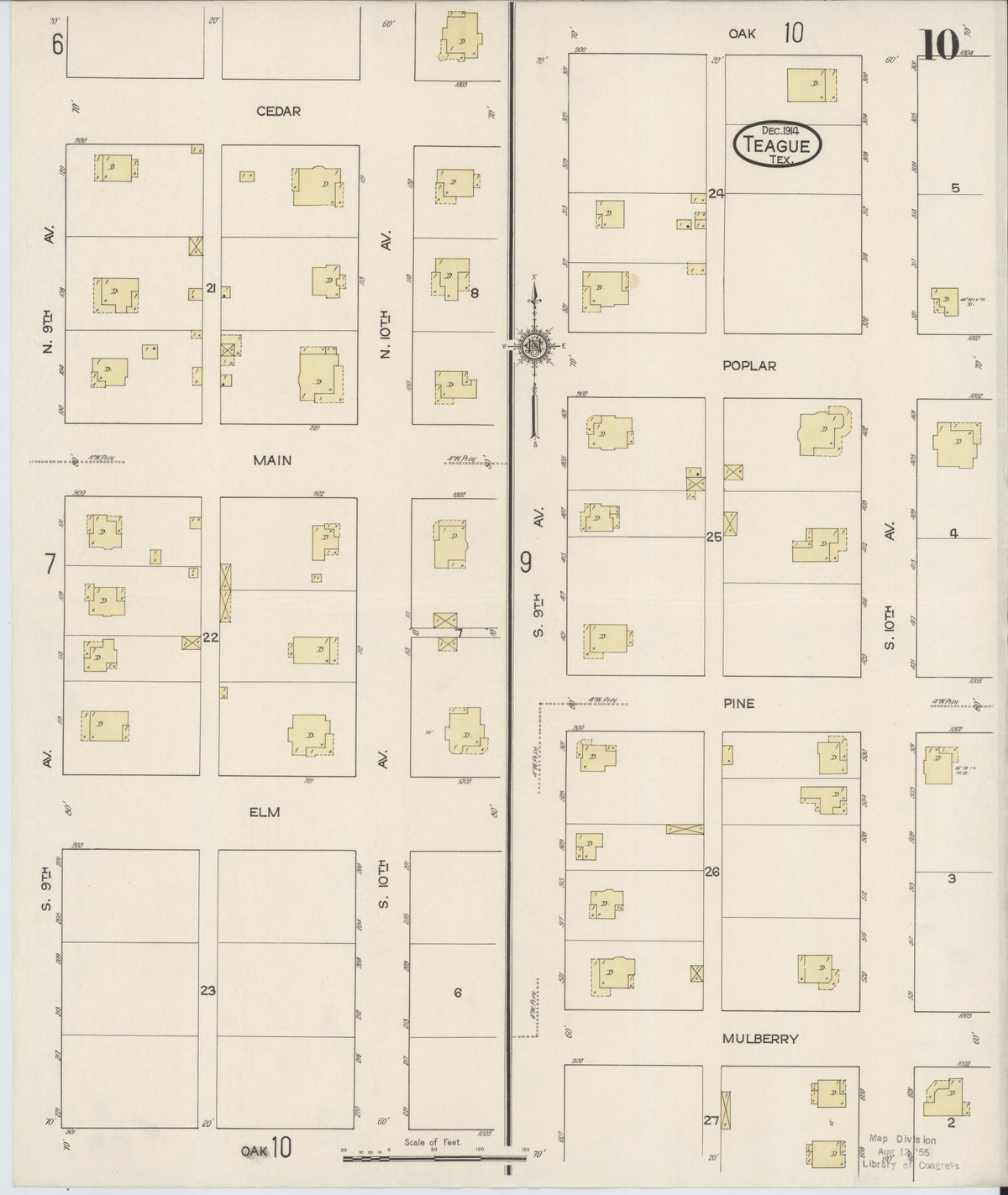 Sanborn Fire Insurance Map from Teague, Freestone County, Texas (1914), Sheet #0010 - Historic Sanborn Fire Insurance Map Print, vintage old map wall art, antique decor, genealogy gift, Texas Texas map