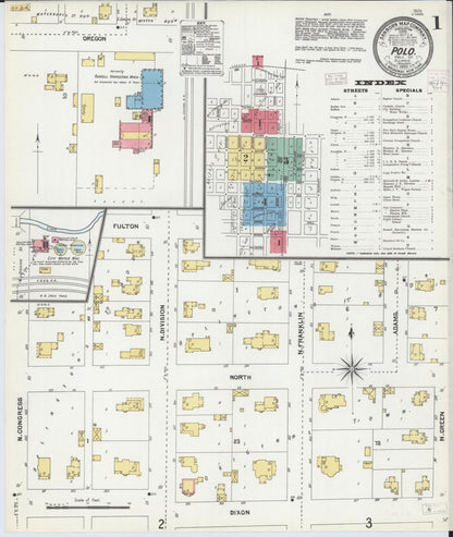 Sanborn Fire Insurance Map from Polo, Ogle County, Illinois (1905), Sheet #0001 - Historic Sanborn Fire Insurance Map Print, vintage old map wall art, antique decor, genealogy gift, Illinois Illinois map