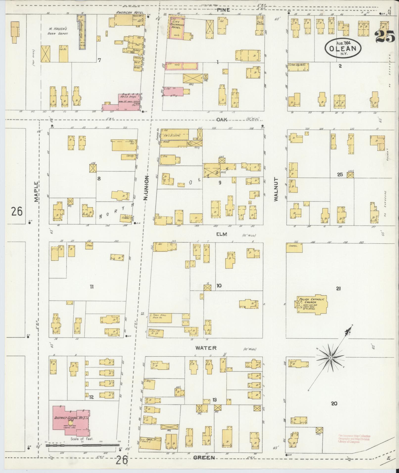 Sanborn Fire Insurance Map from Olean, Cattaraugus County, New York (1904), Sheet #0025 - Complete Map Set gallery image, historic Sanborn map, vintage wall art, New York New York