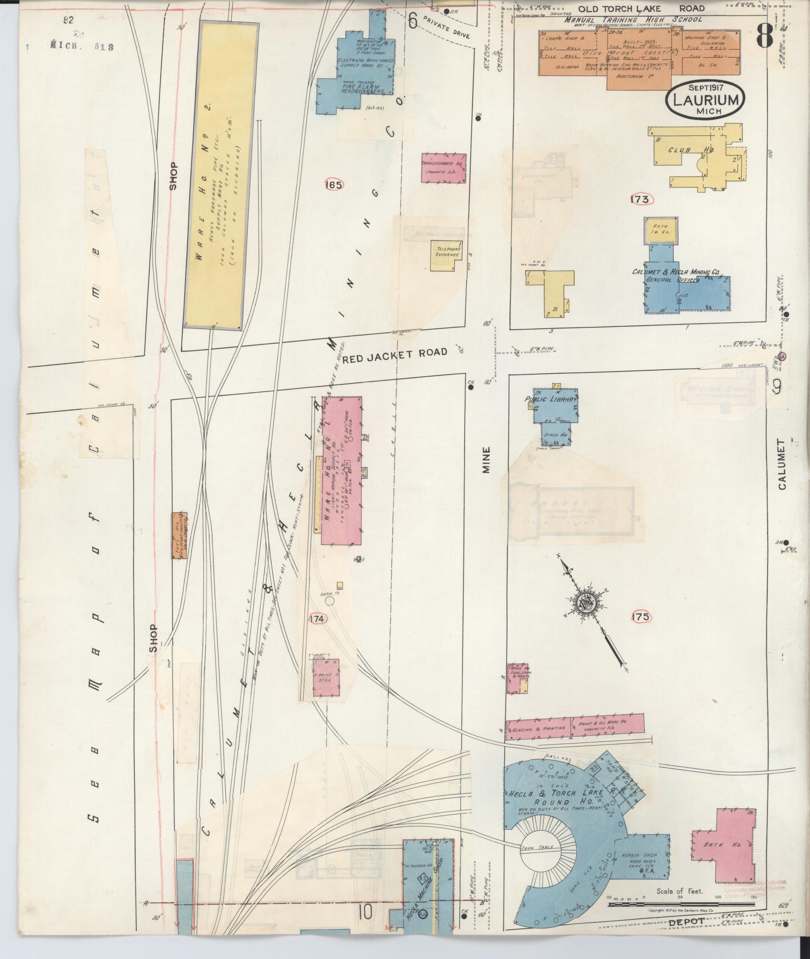 Sanborn Fire Insurance Map from Laurium, Houghton County, Michigan (1949), Sheet #0008 - Complete Map Set gallery image, historic Sanborn map, vintage wall art, Michigan Michigan