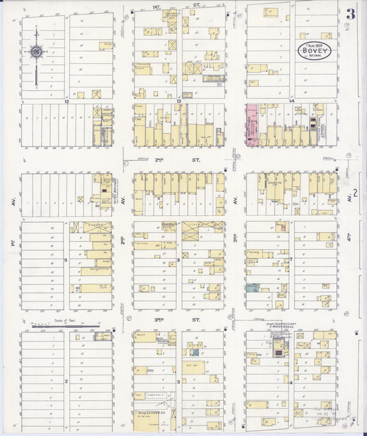Sanborn Fire Insurance Map from Bovey, Itasca County, Minnesota (1909), Sheet #0003 - Historic Sanborn Fire Insurance Map Print, vintage old map wall art, antique decor, genealogy gift, Minnesota Minnesota map
