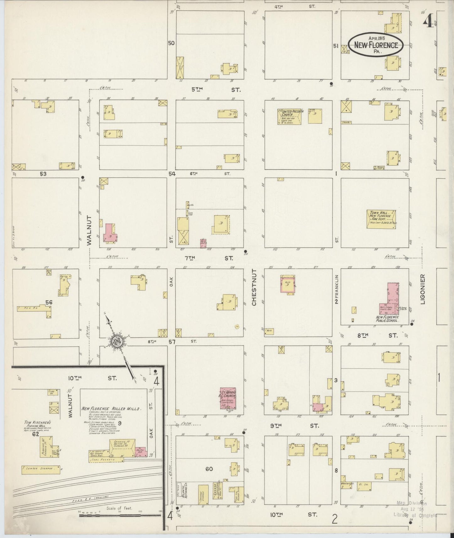 Sanborn Fire Insurance Map from New Florence, Westmoreland County, Pennsylvania (1915), Sheet #0004 - Historic Sanborn Fire Insurance Map Print, vintage old map wall art, antique decor, genealogy gift, Pennsylvania Pennsylvania map
