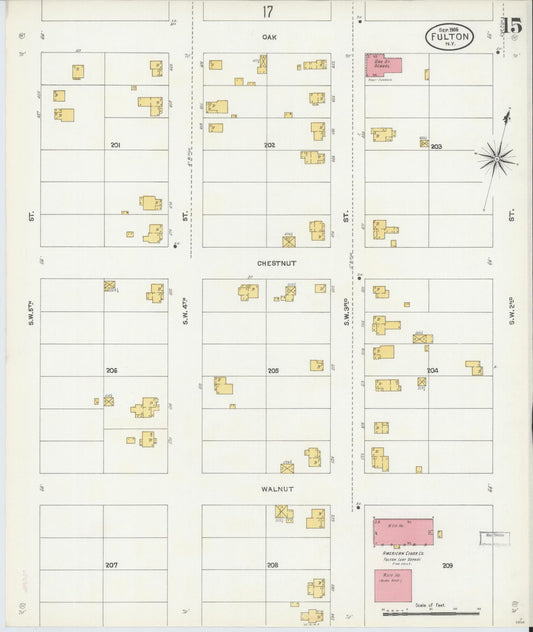 Sanborn Fire Insurance Map from Fulton, Oswego County, New York (1906), Sheet #0015 - Historic Sanborn Fire Insurance Map Print, vintage old map wall art, antique decor, genealogy gift, New York New York map