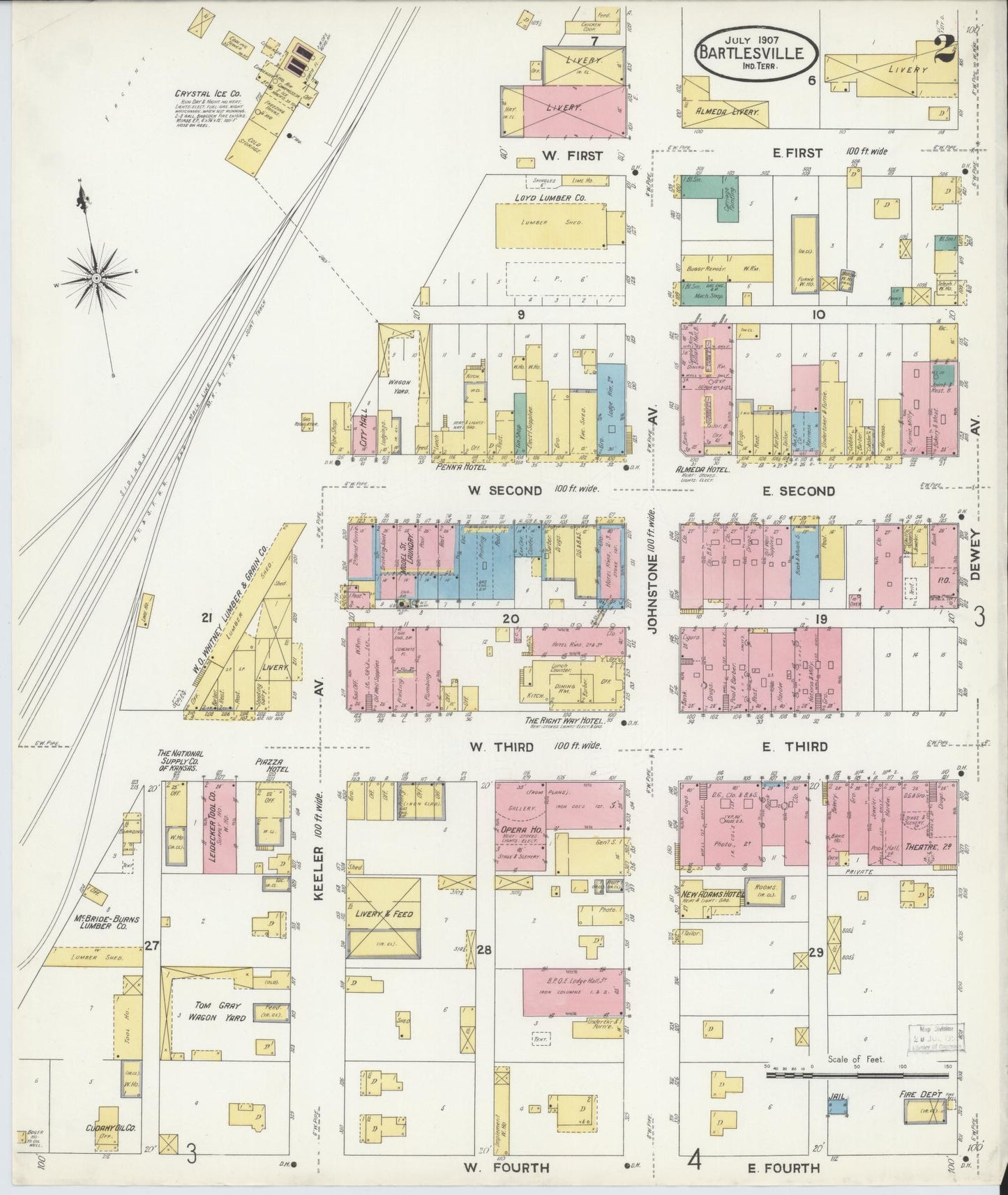 Sanborn Fire Insurance Map from Bartlesville, Washington County, Oklahoma (1907), Sheet #0002 - Complete Map Set gallery image, historic Sanborn map, vintage wall art, Oklahoma Oklahoma