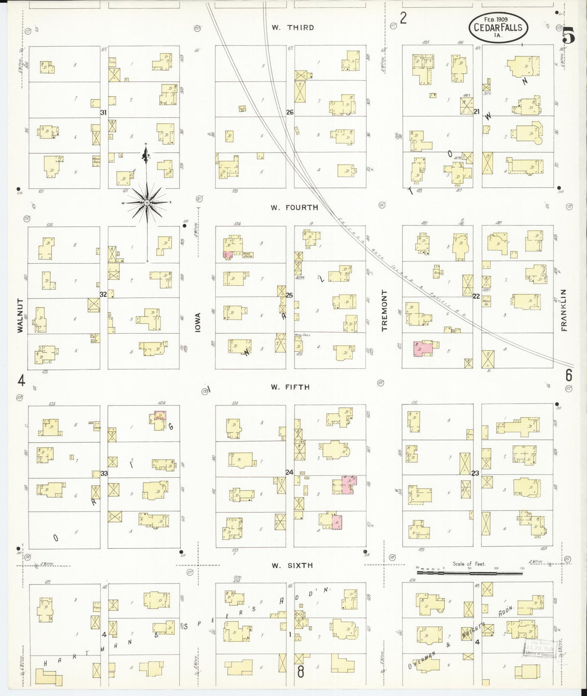 Sanborn Fire Insurance Map from Cedar Falls, Black Hawk County, Iowa (1909), Sheet #0005 - Historic Sanborn Fire Insurance Map Print
