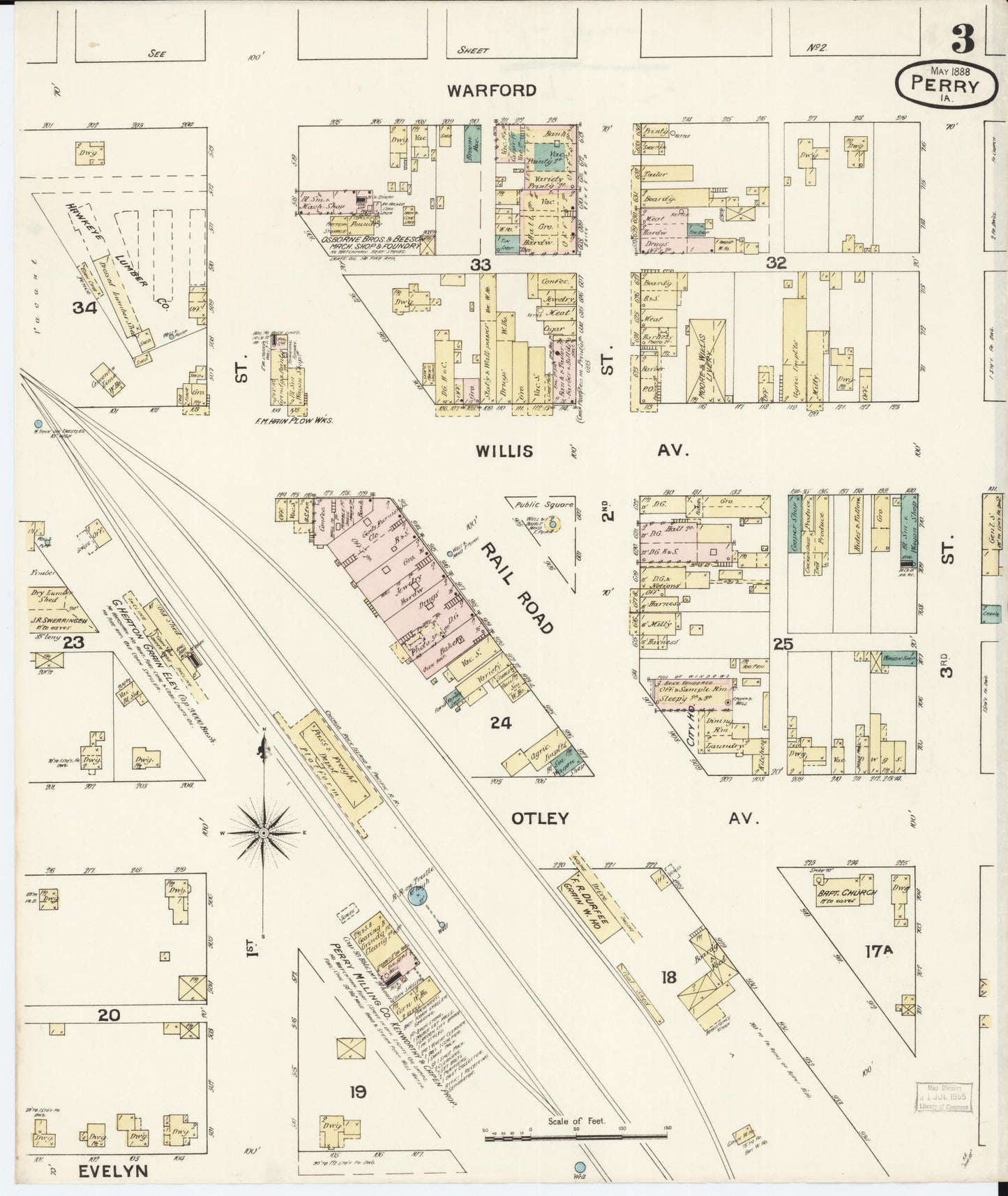 Sanborn Fire Insurance Map from Perry, Dallas County, Iowa (1888), Sheet #0003 - Historic Sanborn Fire Insurance Map Print, vintage old map wall art