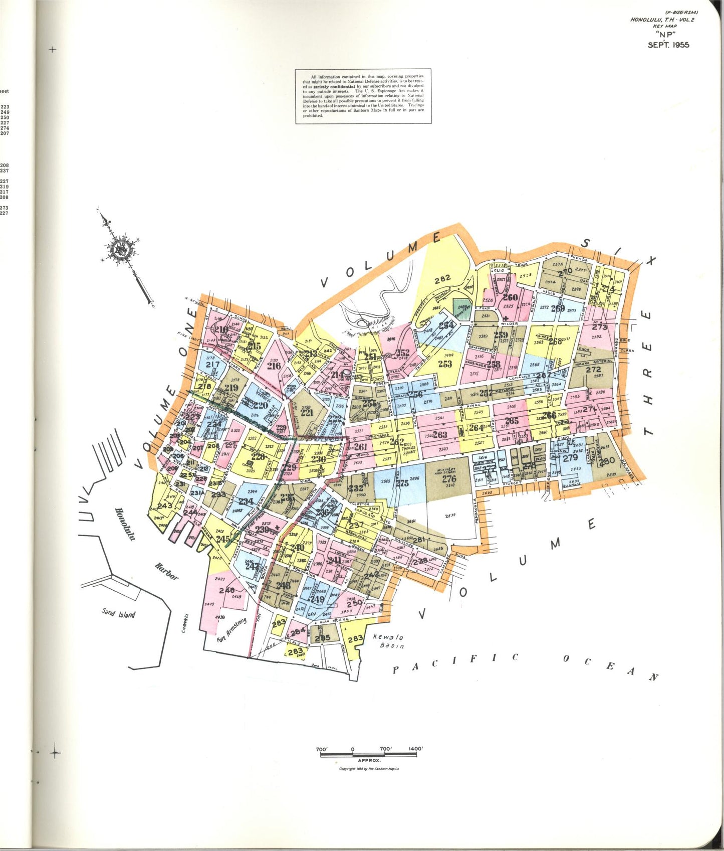 Sanborn Fire Insurance Map from Honolulu, Oahu County, Hawaii (1956), Sheet #0001 - Historic Sanborn Fire Insurance Map Print, vintage old map wall art, antique decor, genealogy gift, Hawaii Hawaii map