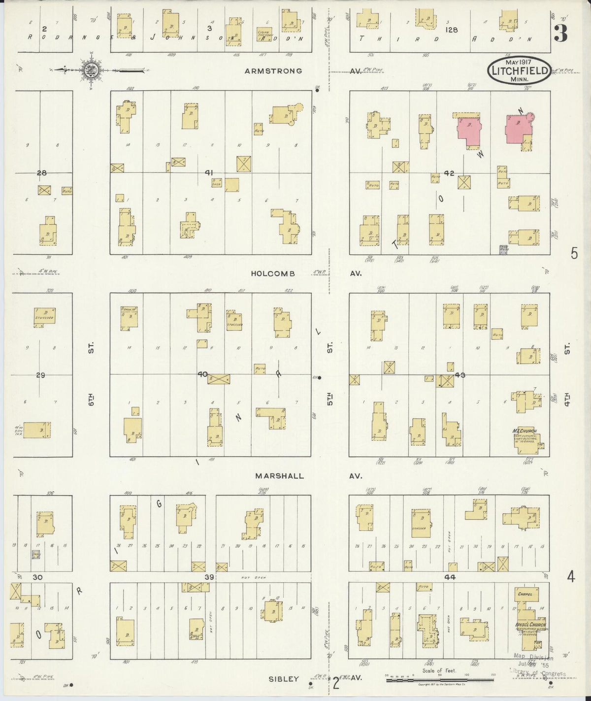 Sanborn Fire Insurance Map from Litchfield, Meeker County, Minnesota (1917), Sheet #0003 - Complete Map Set gallery image, historic Sanborn map, vintage wall art, Minnesota Minnesota