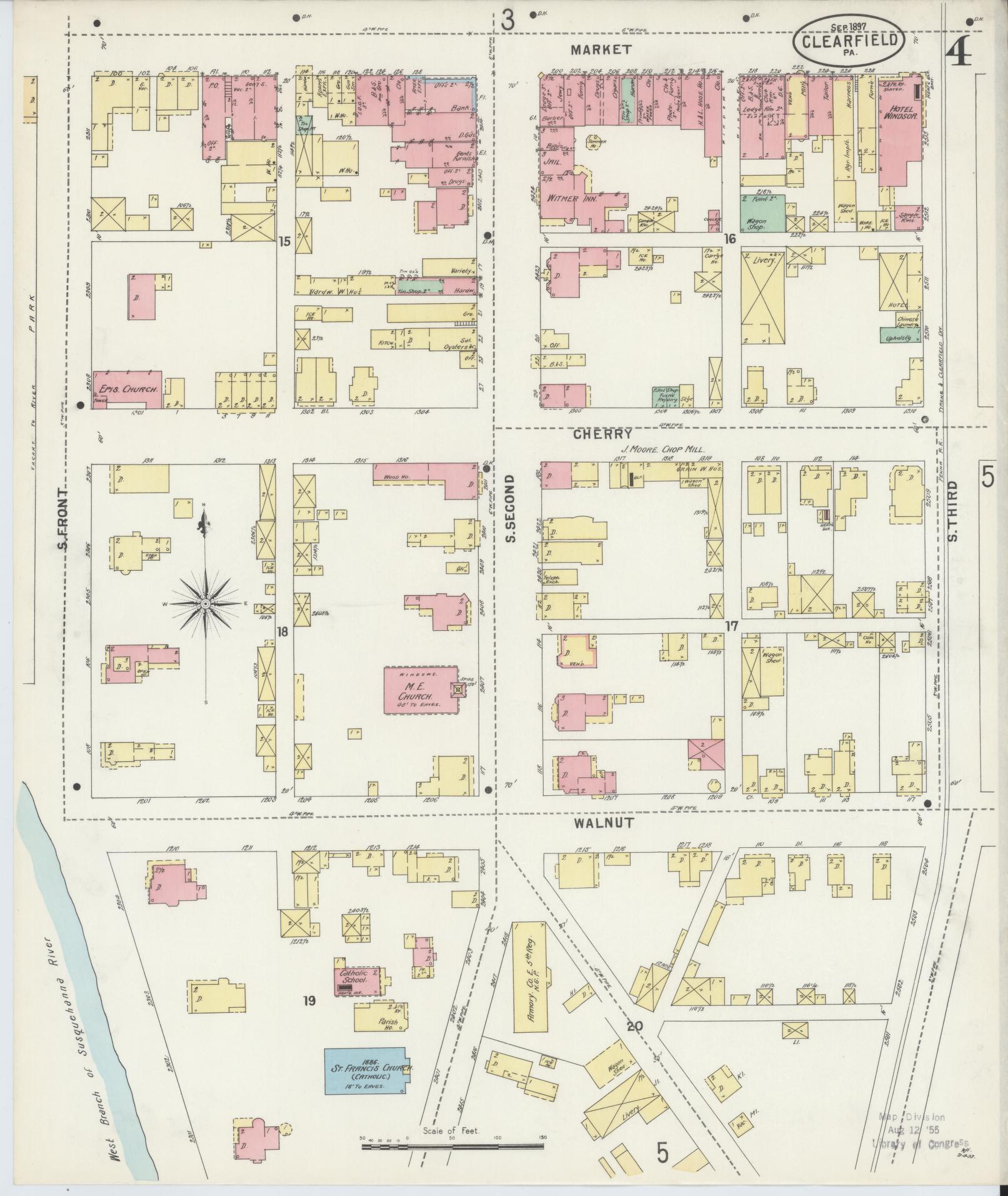 Sanborn Fire Insurance Map from Clearfield, Clearfield County, Pennsylvania (1897), Sheet #0004 - Historic Sanborn Fire Insurance Map Print, vintage old map wall art, antique decor, genealogy gift, Pennsylvania Pennsylvania map