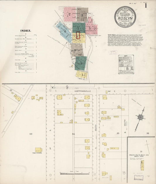 Sanborn Fire Insurance Map from Roslyn, Kittitas County, Washington (1912), Sheet #0001 - Complete Map Set gallery image, historic Sanborn map, vintage wall art, Washington Washington
