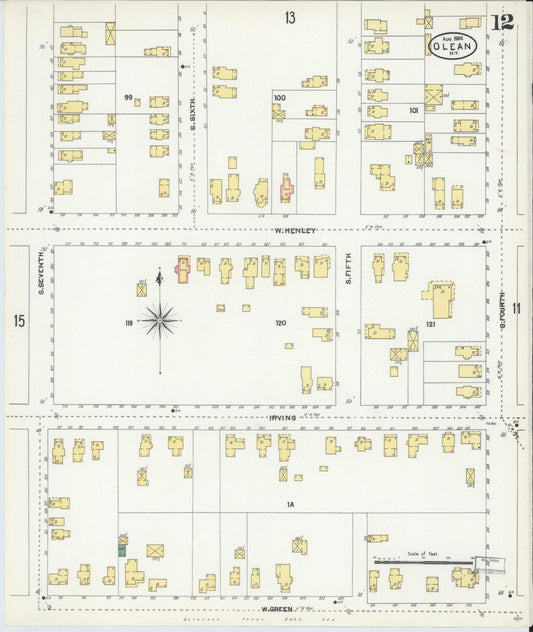 Sanborn Fire Insurance Map from Olean, Cattaraugus County, New York (1904), Sheet #0012 - Historic Sanborn Fire Insurance Map Print, vintage old map wall art, antique decor, genealogy gift, New York New York map
