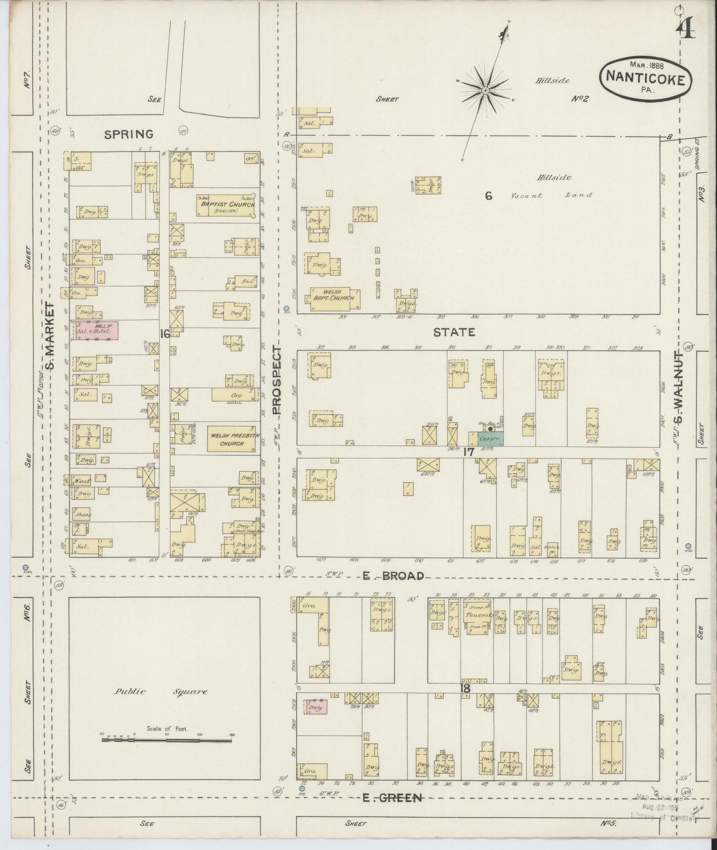 Sanborn Fire Insurance Map from Nanticoke, Luzerne County, Pennsylvania (1888), Sheet #0004 - Historic Sanborn Fire Insurance Map Print, vintage old map wall art, antique decor, genealogy gift, Pennsylvania Pennsylvania map