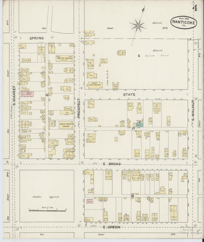 Sanborn Fire Insurance Map from Nanticoke, Luzerne County, Pennsylvania (1888), Sheet #0004 - Historic Sanborn Fire Insurance Map Print, vintage old map wall art, antique decor, genealogy gift, Pennsylvania Pennsylvania map