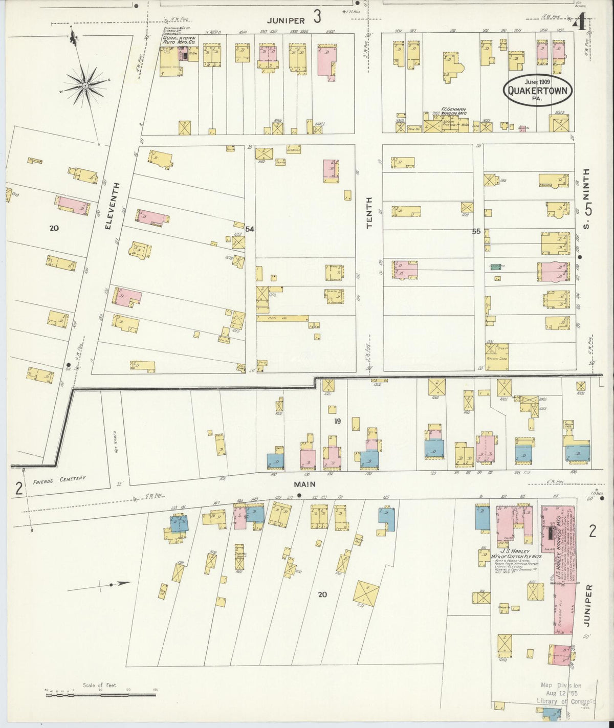 Sanborn Fire Insurance Map from Quakertown, Bucks County, Pennsylvania (1909), Sheet #0004 - Historic Sanborn Fire Insurance Map Print, vintage old map wall art, antique decor, genealogy gift, Pennsylvania Pennsylvania map