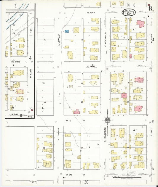 Sanborn Fire Insurance Map from Fort Scott, Bourbon County, Kansas (1917), Sheet #0008 - Historic Sanborn Fire Insurance Map Print, vintage old map wall art, antique decor, genealogy gift, Kansas Kansas map