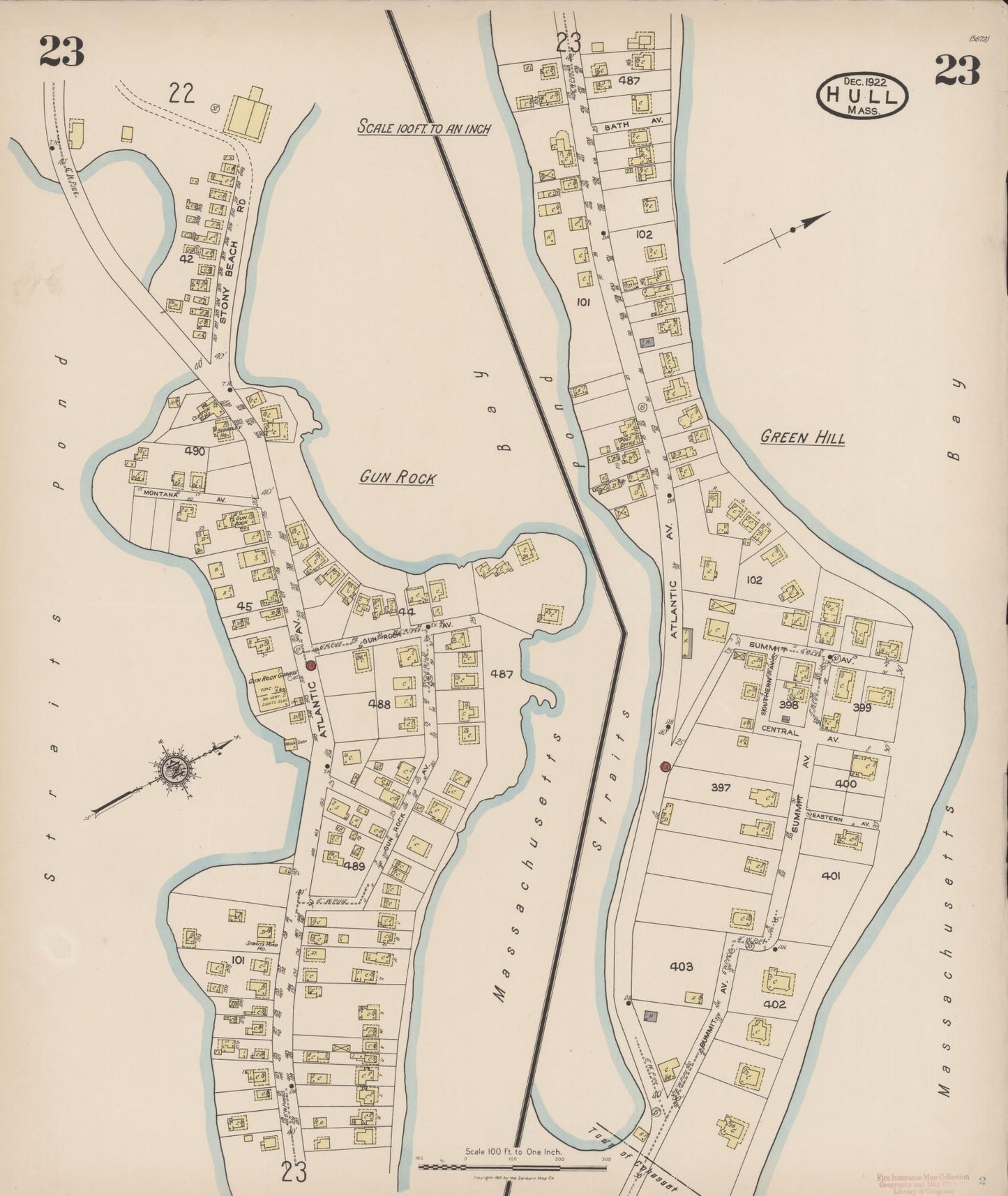 Sanborn Fire Insurance Map from Hull, Plymouth County, Massachusetts (1922), Sheet #0023 - Historic Sanborn Fire Insurance Map Print, vintage old map wall art, antique decor, genealogy gift, Massachusetts Massachusetts map
