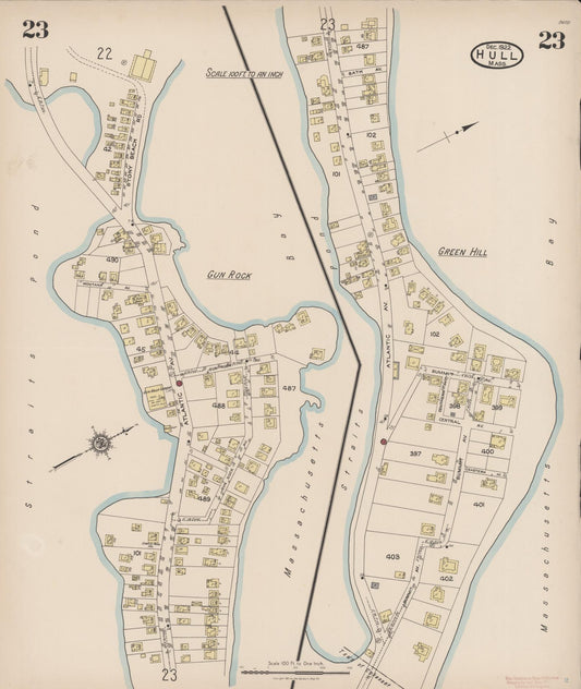 Sanborn Fire Insurance Map from Hull, Plymouth County, Massachusetts (1922), Sheet #0023 - Historic Sanborn Fire Insurance Map Print, vintage old map wall art, antique decor, genealogy gift, Massachusetts Massachusetts map