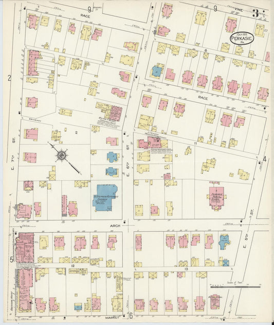 Sanborn Fire Insurance Map from Perkasie, Bucks County, Pennsylvania (1913), Sheet #0003 - Historic Sanborn Fire Insurance Map Print, vintage old map wall art, antique decor, genealogy gift, Pennsylvania Pennsylvania map