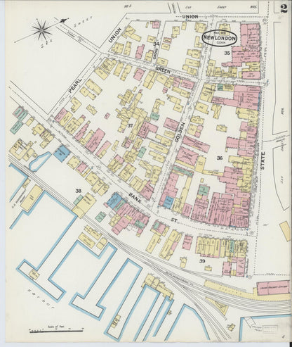 Sanborn Fire Insurance Map from New London, New London County, Connecticut (1891), Sheet #0002 - Complete Map Set gallery image, historic Sanborn map, vintage wall art, Connecticut Connecticut