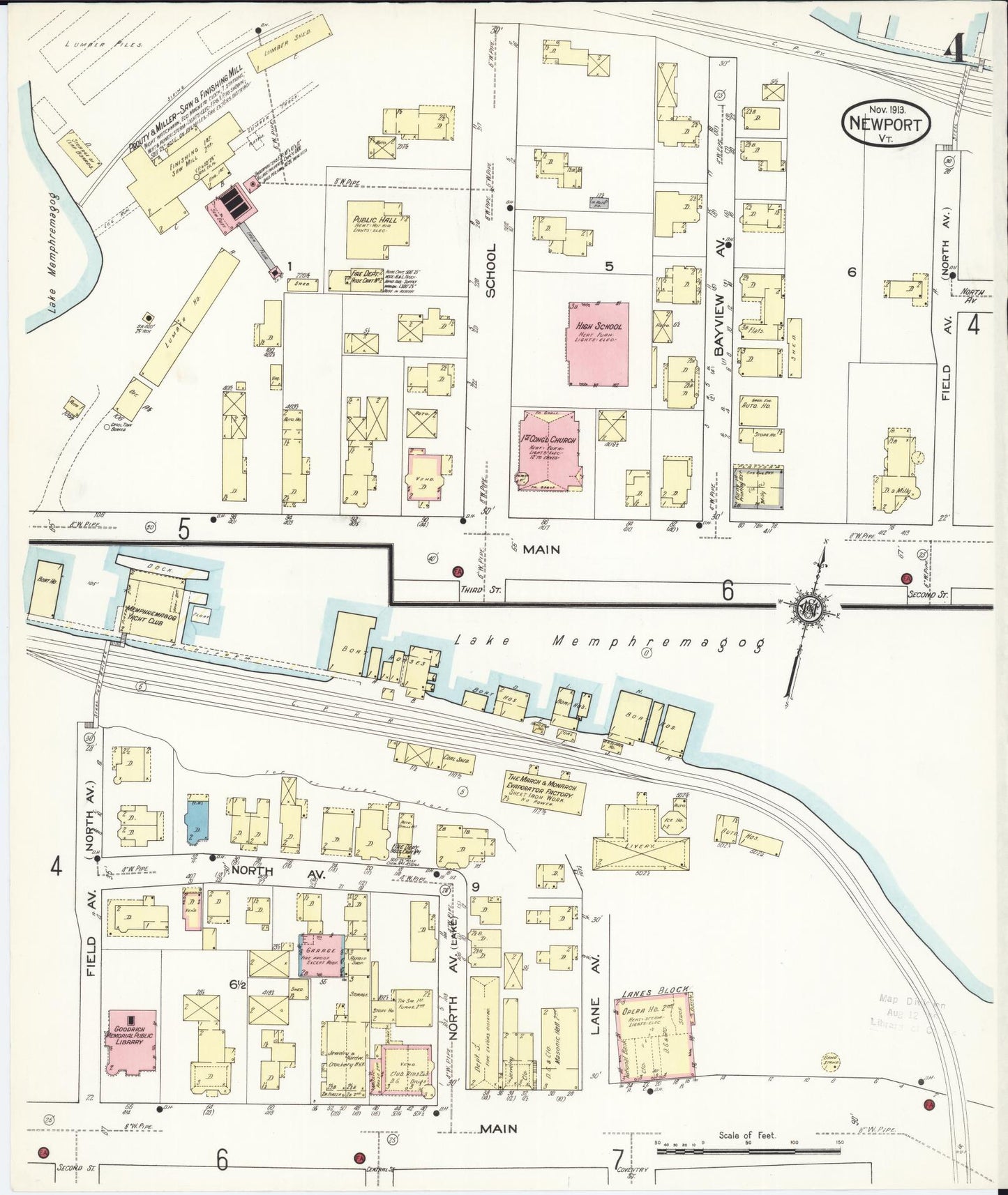 Sanborn Fire Insurance Map from Newport, Orleans County, Vermont (1913), Sheet #0004 - Complete Map Set gallery image, historic Sanborn map, vintage wall art, Vermont Vermont