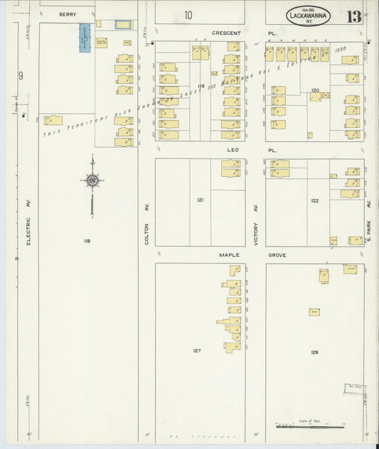 Sanborn Fire Insurance Map from Lackawanna, Erie County, New York (1915), Sheet #0013 - Historic Sanborn Fire Insurance Map Print, vintage old map wall art, antique decor, genealogy gift, New York New York map