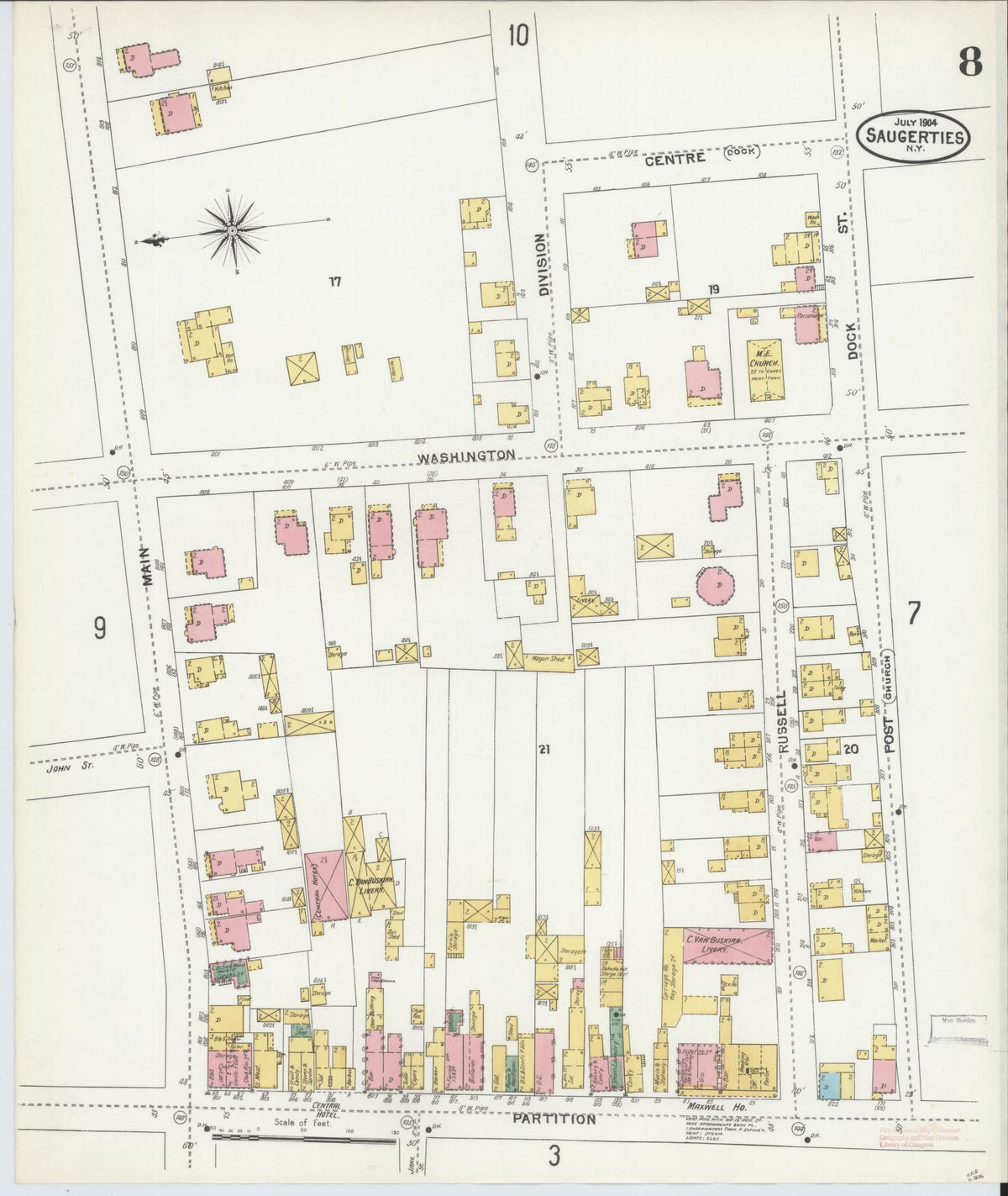 Sanborn Fire Insurance Map from Saugerties, Ulster County, New York (1904), Sheet #0008 - Complete Map Set gallery image, historic Sanborn map, vintage wall art, New York New York