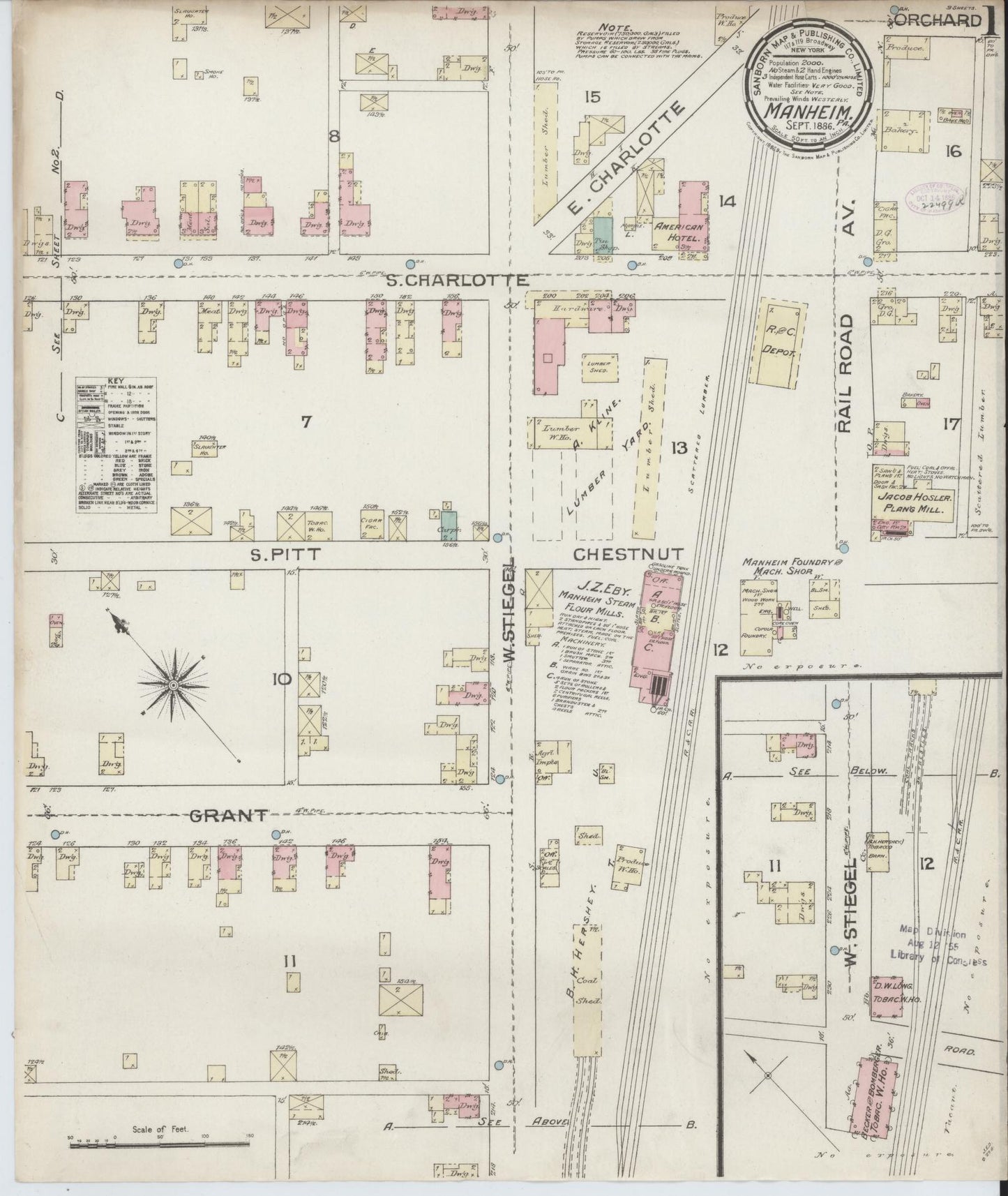 Sanborn Fire Insurance Map from Manheim, Lancaster County, Pennsylvania (1886), Sheet #0001 - Complete Map Set gallery image, historic Sanborn map, vintage wall art, Pennsylvania Pennsylvania