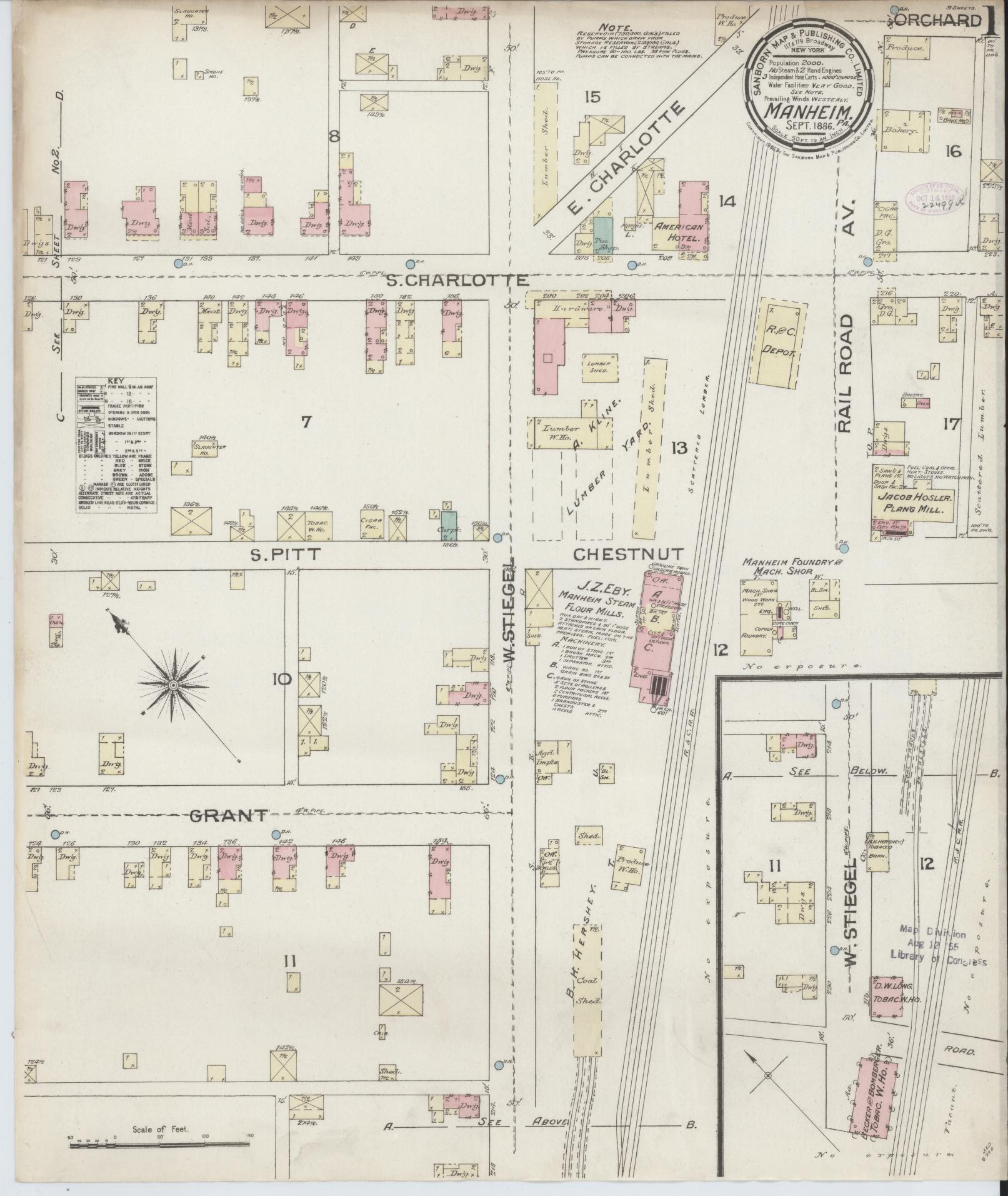 Sanborn Fire Insurance Map from Manheim, Lancaster County, Pennsylvania (1886), Sheet #0001 - Complete Map Set gallery image, historic Sanborn map, vintage wall art, Pennsylvania Pennsylvania