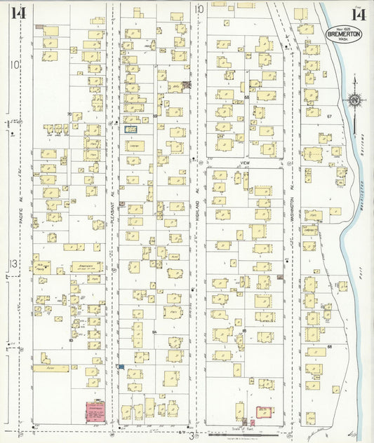 Sanborn Fire Insurance Map from Bremerton, Kitsap County, Washington (1925), Sheet #0014 - Historic Sanborn Fire Insurance Map Print, vintage old map wall art, antique decor, genealogy gift, Washington Washington map
