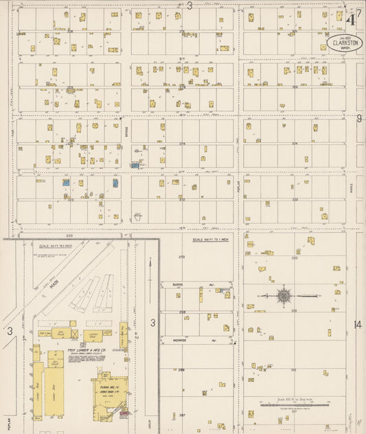 Sanborn Fire Insurance Map from Clarkston, Asotin County, Washington (1922), Sheet #0004 - Historic Sanborn Fire Insurance Map Print, vintage old map wall art, antique decor, genealogy gift, Washington Washington map