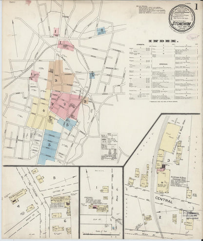 Sanborn Fire Insurance Map from Stoneham, Middlesex County, Massachusetts (1887), Sheet #0001 - Complete Map Set gallery image, historic Sanborn map, vintage wall art, Massachusetts Massachusetts