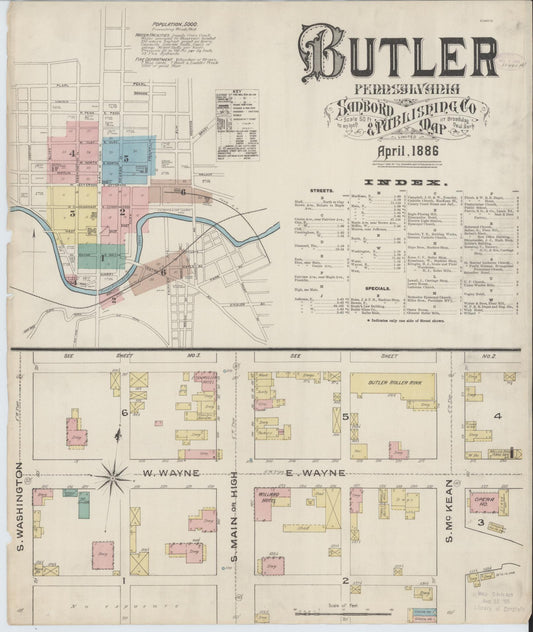 Sanborn Fire Insurance Map from Butler, Butler County, Pennsylvania (1886), Sheet #0001 - Historic Sanborn Fire Insurance Map Print, vintage old map wall art, antique decor, genealogy gift, Pennsylvania Pennsylvania map