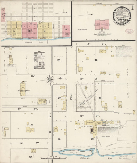 Sanborn Fire Insurance Map from Corvallis, Benton County, Oregon (1888), Sheet #0001 - Historic Sanborn Fire Insurance Map Print, vintage old map wall art, antique decor, genealogy gift, Oregon Oregon map