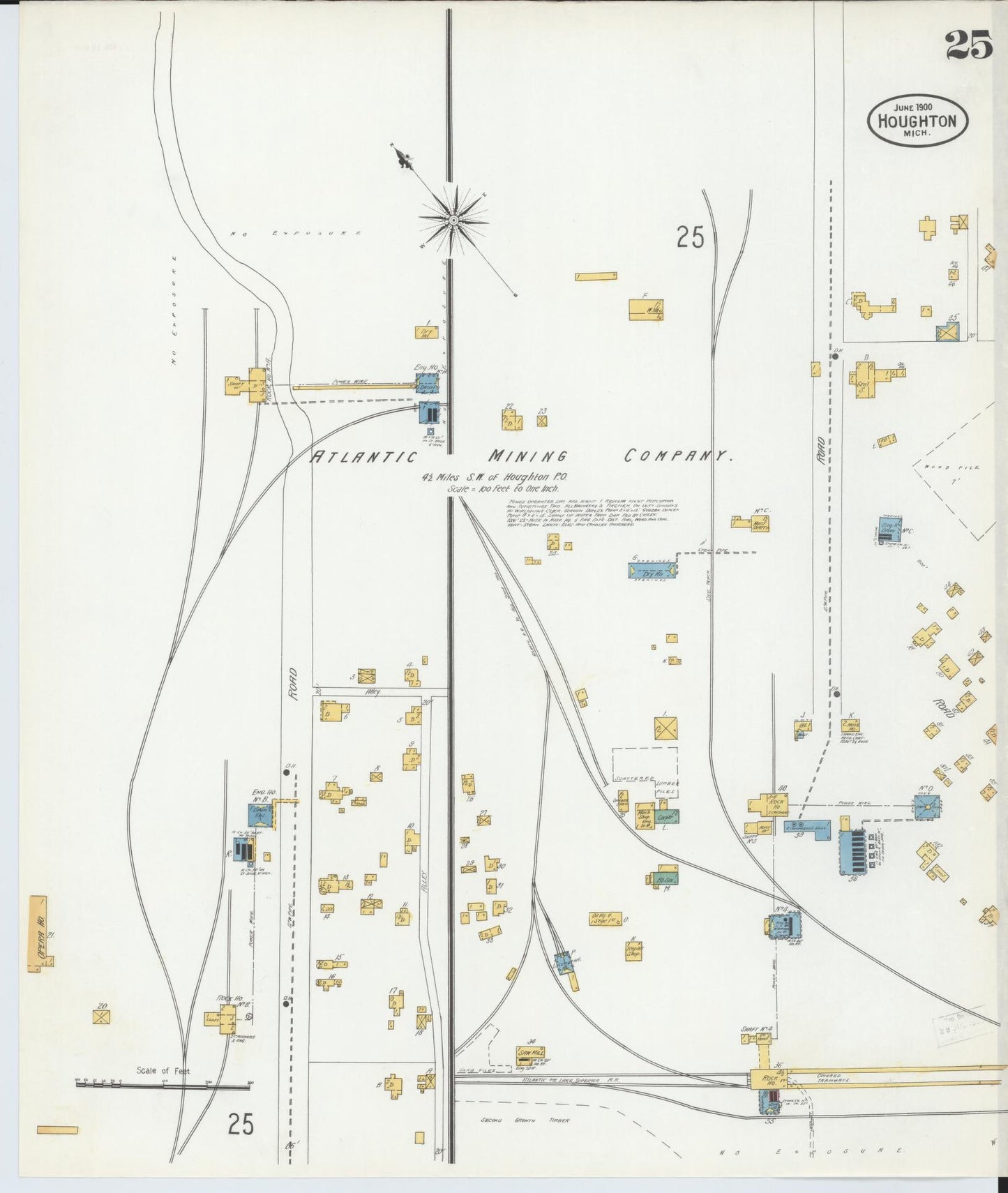Sanborn Fire Insurance Map from Houghton, Houghton County, Michigan (1900), Sheet #0025 - Complete Map Set gallery image, historic Sanborn map, vintage wall art, Michigan Michigan