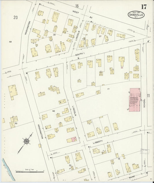 Sanborn Fire Insurance Map from Dansville, Livingston County, New York (1914), Sheet #0017 - Historic Sanborn Fire Insurance Map Print, vintage old map wall art, antique decor, genealogy gift, New York New York map