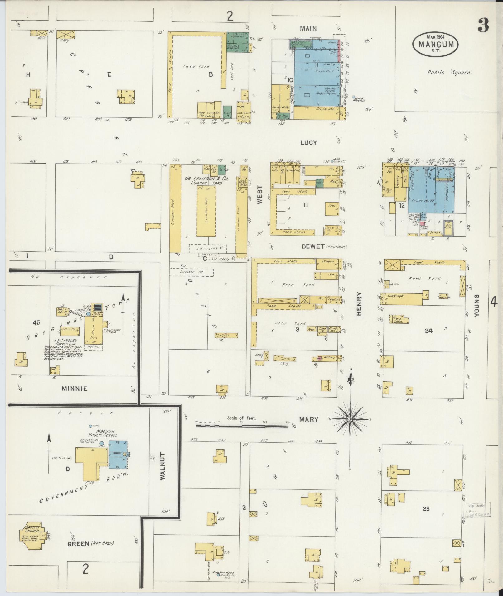 Sanborn Fire Insurance Map from Mangum, Greer County, Oklahoma (1904), Sheet #0003 - Historic Sanborn Fire Insurance Map Print, vintage old map wall art, antique decor, genealogy gift, Oklahoma Oklahoma map