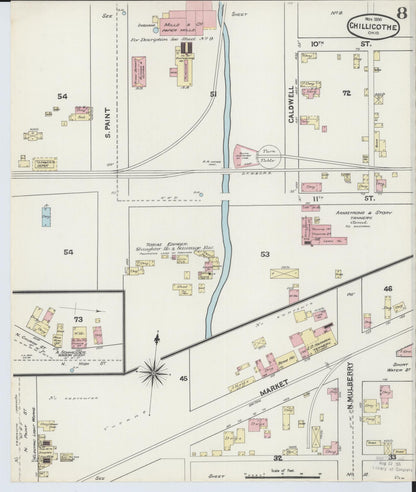 Sanborn Fire Insurance Map from Chillicothe, Ross County, Ohio (1890), Sheet #0008 - Historic Sanborn Fire Insurance Map Print, vintage old map wall art, antique decor, genealogy gift, Ohio Ohio map