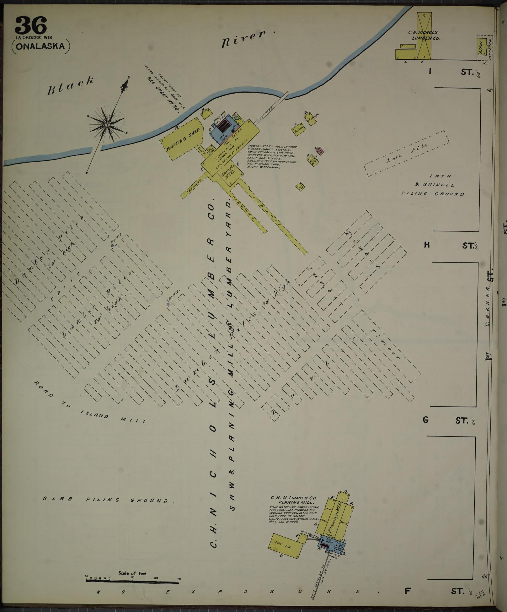 Sanborn Fire Insurance Map from La Crosse, La Crosse County, Wisconsin (1891), Sheet #0036 - Historic Sanborn Fire Insurance Map Print, vintage old map wall art, antique decor, genealogy gift, Wisconsin Wisconsin map
