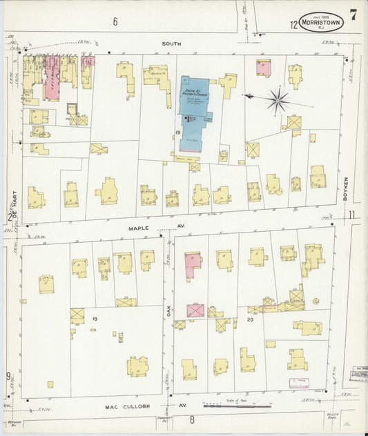Sanborn Fire Insurance Map from Morristown, Morris County, New Jersey (1909), Sheet #0007 - Historic Sanborn Fire Insurance Map Print, vintage old map wall art, antique decor, genealogy gift, New Jersey New Jersey map