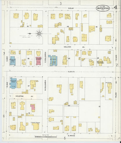 Sanborn Fire Insurance Map from Weatherford, Parker County, Texas (1905), Sheet #0004 - Complete Map Set gallery image, historic Sanborn map, vintage wall art, Texas Texas
