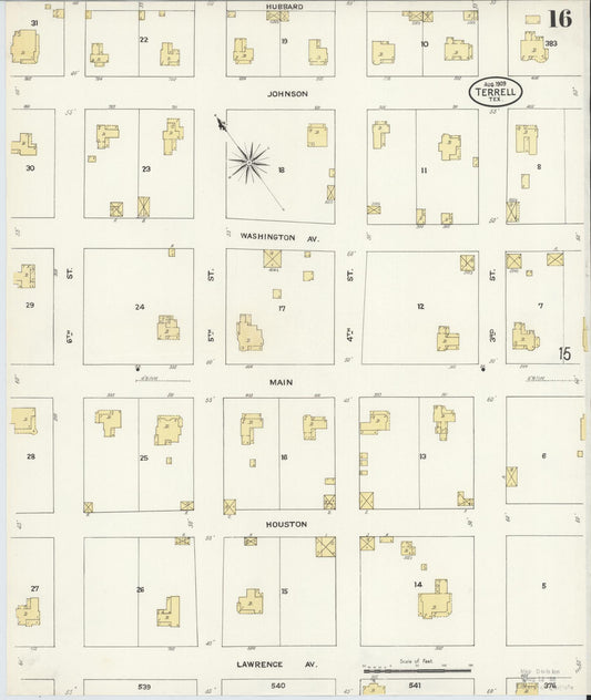 Sanborn Fire Insurance Map from Terrell, Kaufman County, Texas (1909), Sheet #0016 - Historic Sanborn Fire Insurance Map Print, vintage old map wall art, antique decor, genealogy gift, Texas Texas map