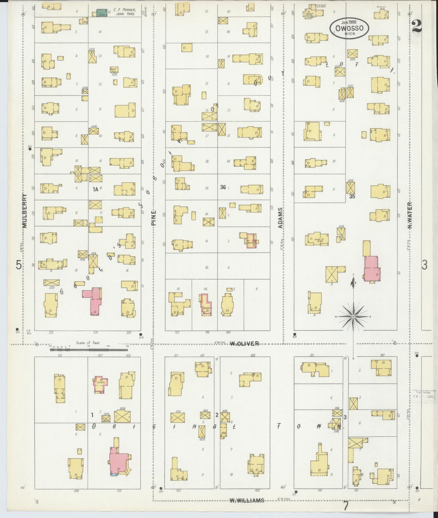 Sanborn Fire Insurance Map from Owosso, Shiawassee County, Michigan (1900), Sheet #0002 - Complete Map Set gallery image, historic Sanborn map, vintage wall art, Michigan Michigan