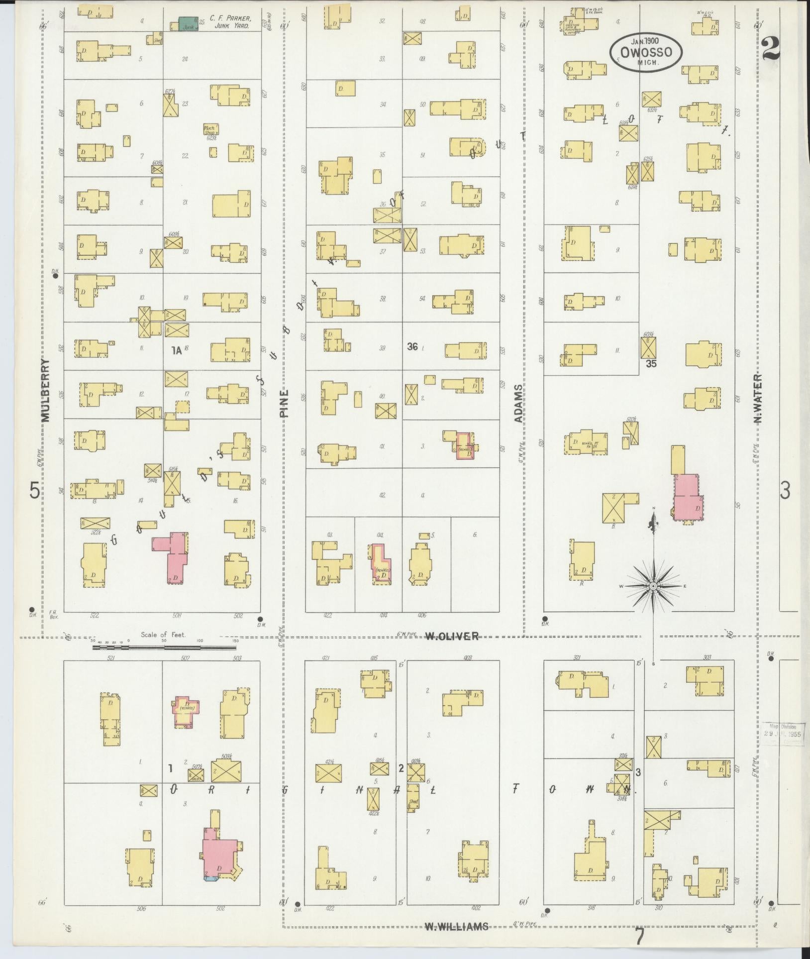 Sanborn Fire Insurance Map from Owosso, Shiawassee County, Michigan (1900), Sheet #0002 - Complete Map Set gallery image, historic Sanborn map, vintage wall art, Michigan Michigan