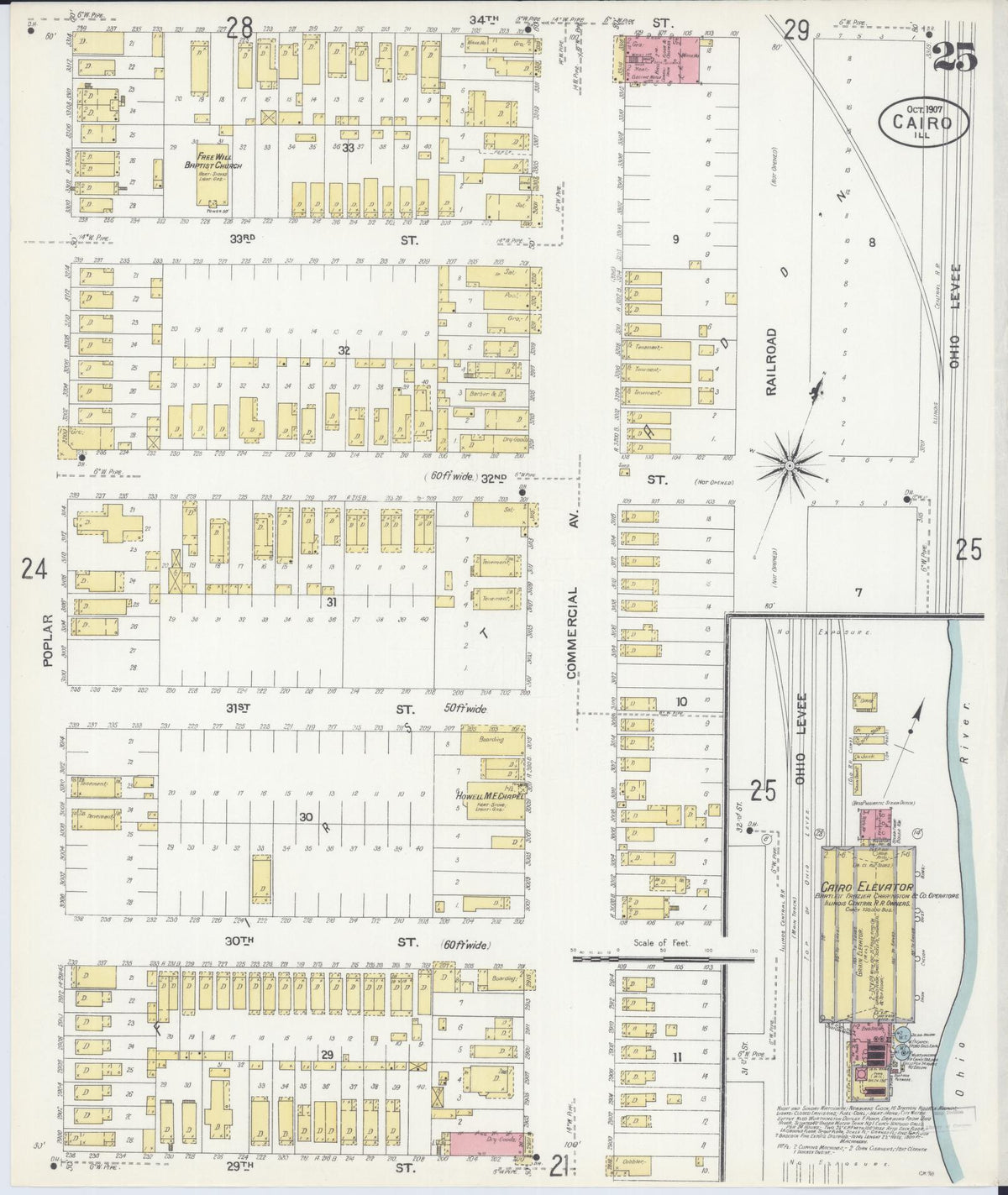 Sanborn Fire Insurance Map from Cairo, Alexander County, Illinois (1907), Sheet #0025 - Historic Sanborn Fire Insurance Map Print, vintage old map wall art, antique decor, genealogy gift, Illinois Illinois map