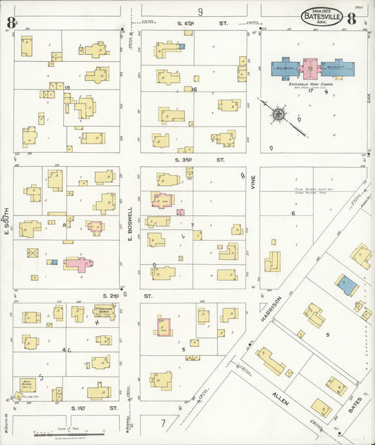 Sanborn Fire Insurance Map from Batesville, Independence County, Arkansas (1923), Sheet #0008 - Historic Sanborn Fire Insurance Map Print, vintage old map wall art, antique decor, genealogy gift, Arkansas Arkansas map
