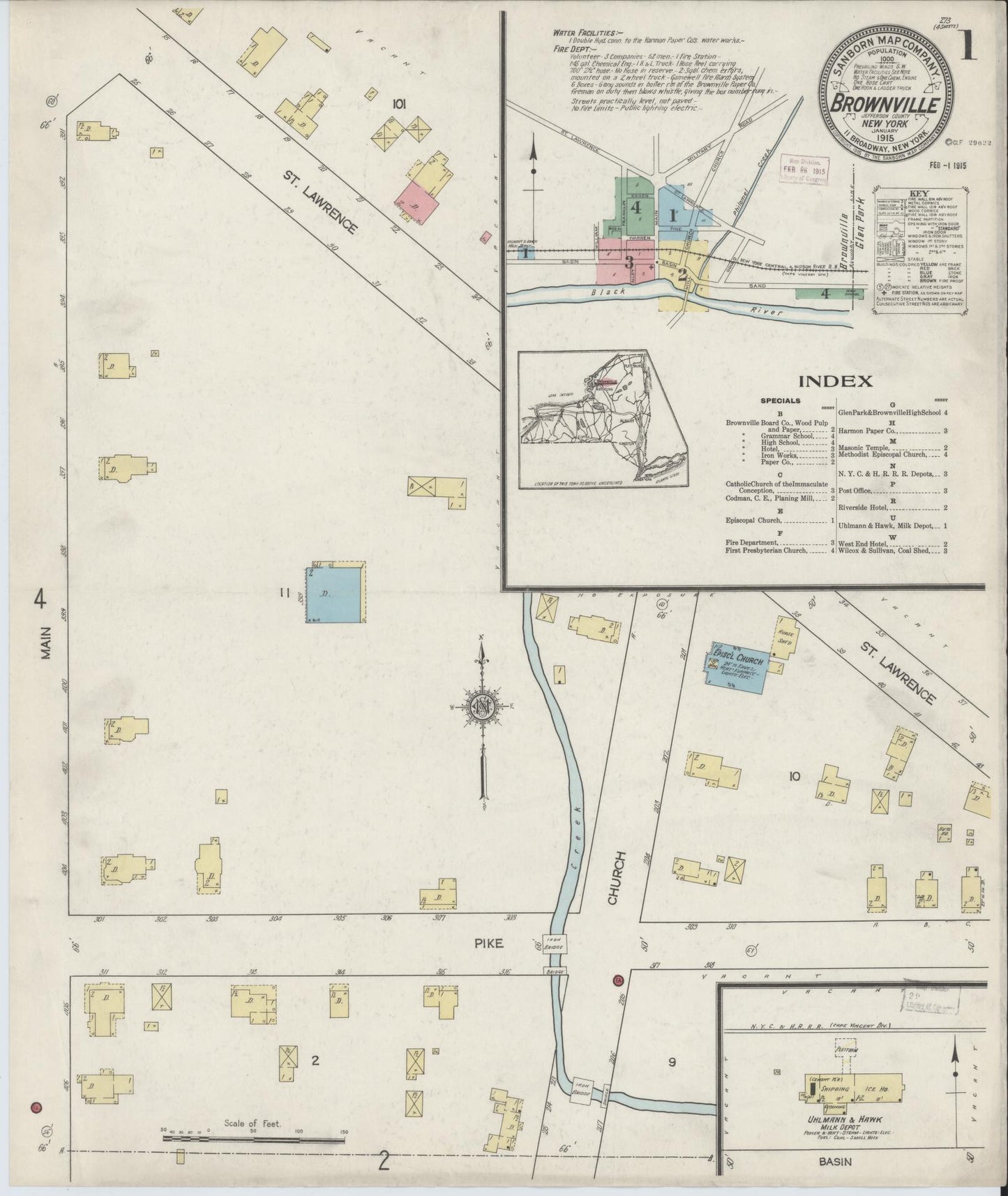 Sanborn Fire Insurance Map from Brownville, Jefferson County, New York. (1915) – Historic Sanborn Fire Insurance Map Print