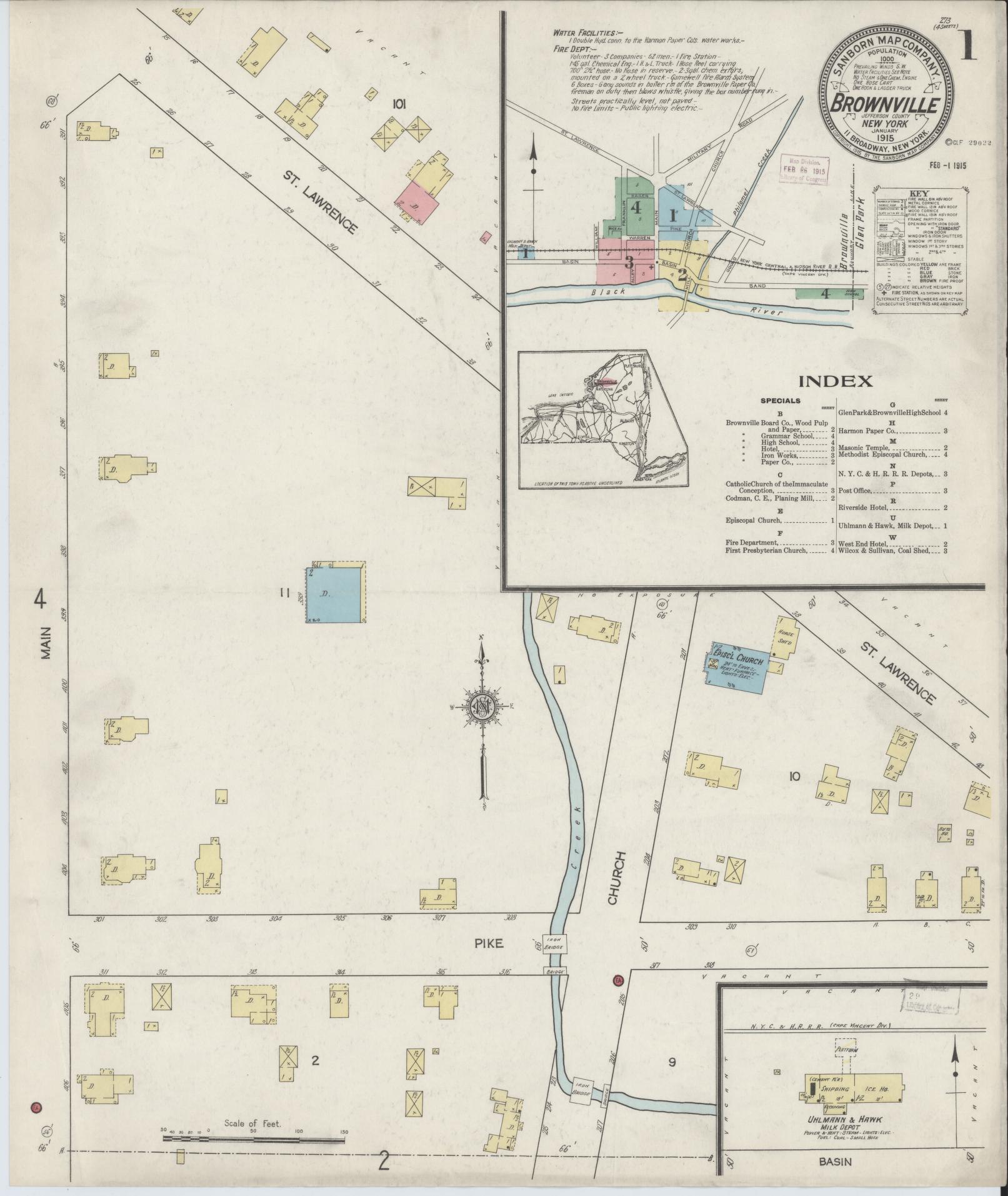 Sanborn Fire Insurance Map from Brownville, Jefferson County, New York. (1915) – Historic Sanborn Fire Insurance Map Print